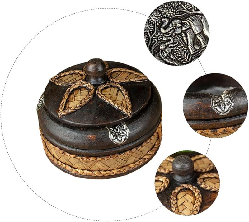 Thai Solid Wood Ashtray With Lid Handmade Decorative Smoking Ash Tray Cigar Holder Southeast Asian Style 10CM Diameter - Image 4